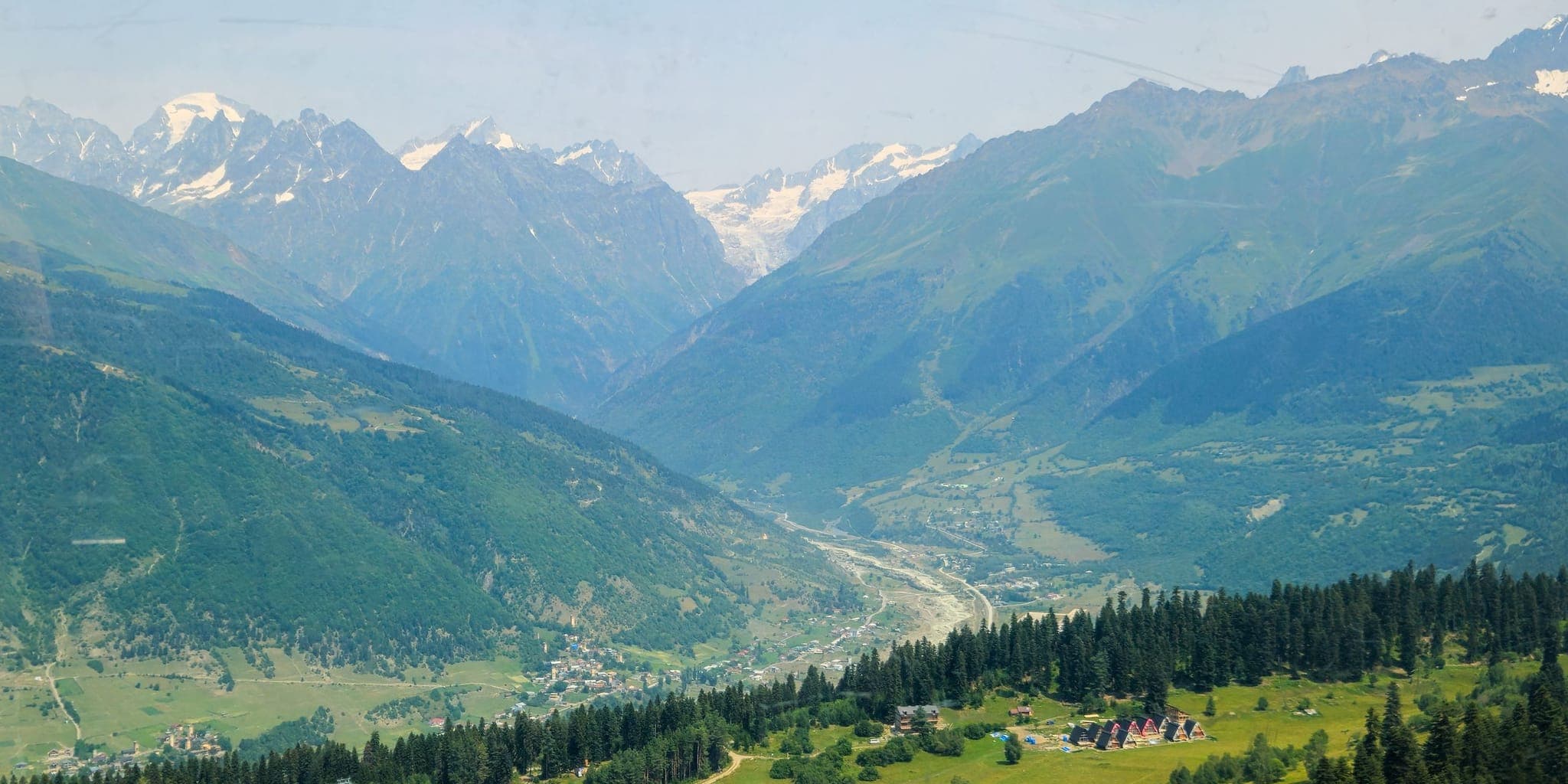 Caucasus peaks above the Mestia valley in Svaneti, Georgia